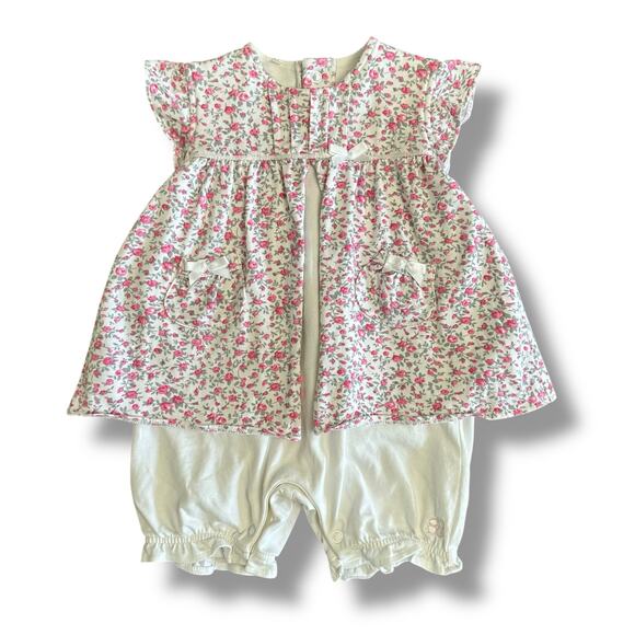 Émile et Rose Baby Girl 2-in-1 Romper Dress Outfit 3M Pink Floral Cotton Blend - Picture 1 of 11